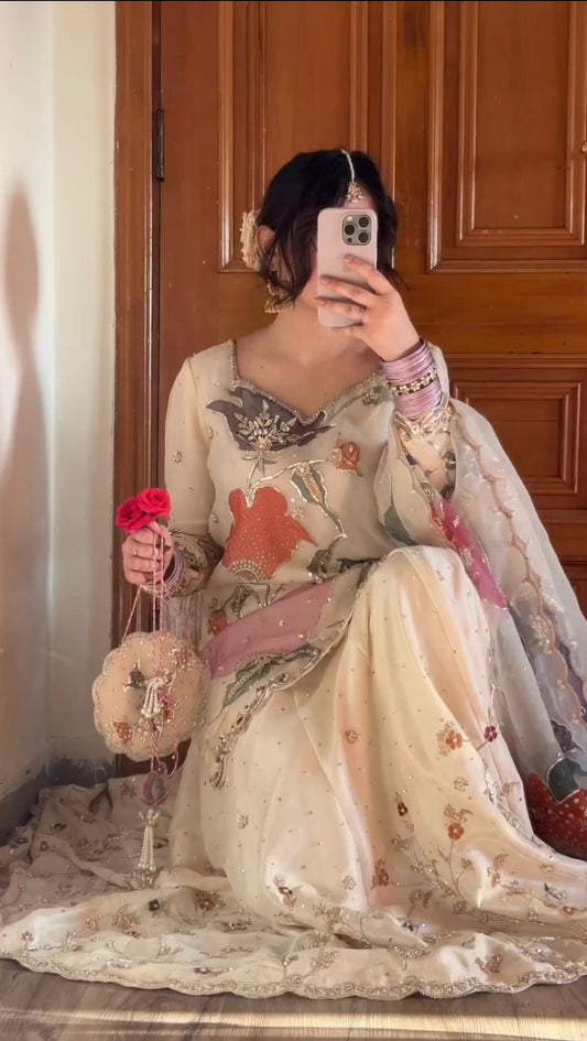 Exclusive Designer Heavy Chinon Suit with Full-Flair Gharara (KK-89)