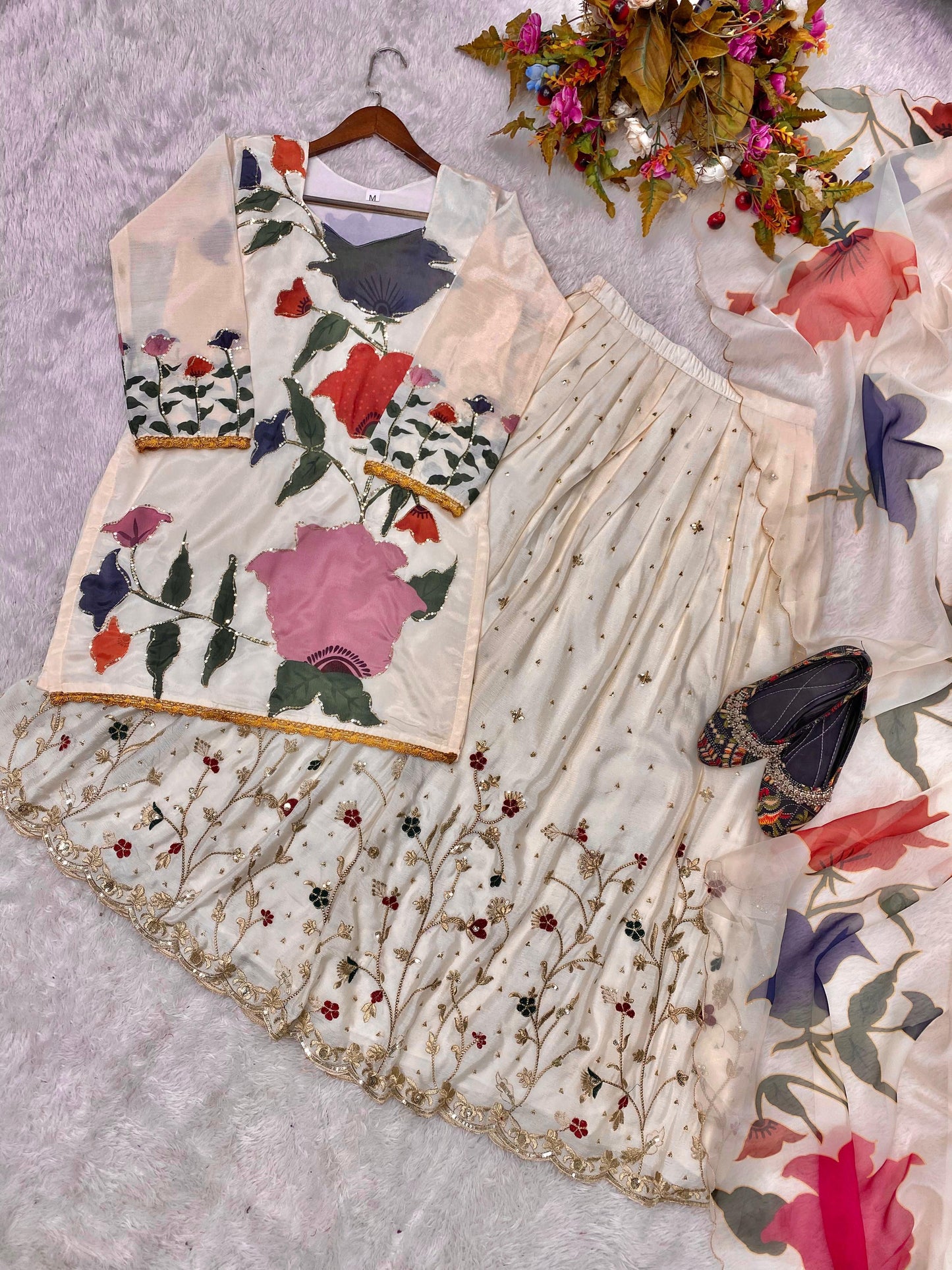 Exclusive Designer Heavy Chinon Suit with Full-Flair Gharara (KK-89)