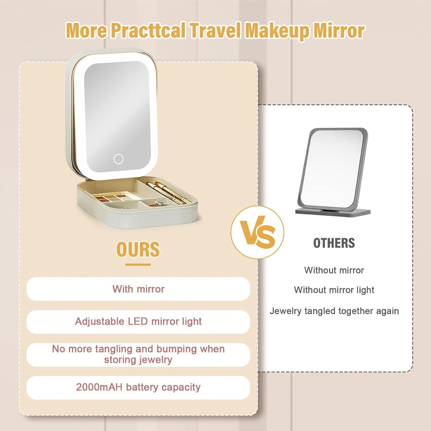 White Jewelry Box with LED Mirror for makeup