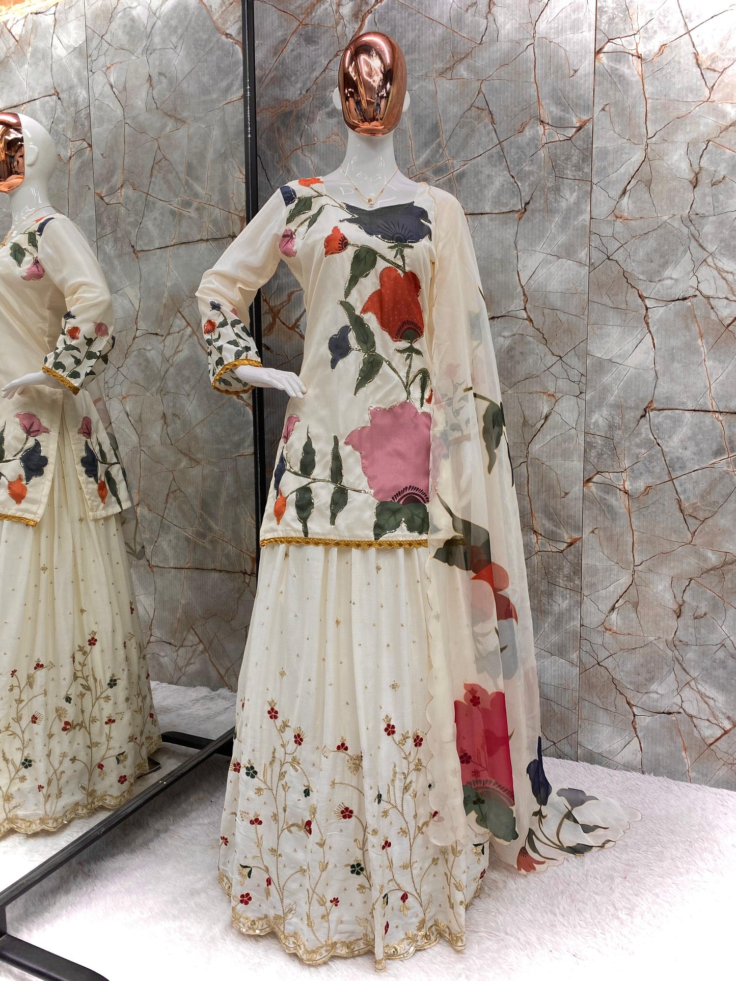 Exclusive Designer Heavy Chinon Suit with Full-Flair Gharara (KK-89)