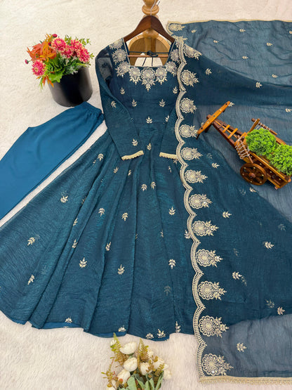 Elegant Embroidered Sequence Designer Anarkali 3Piece Set (KK-195)