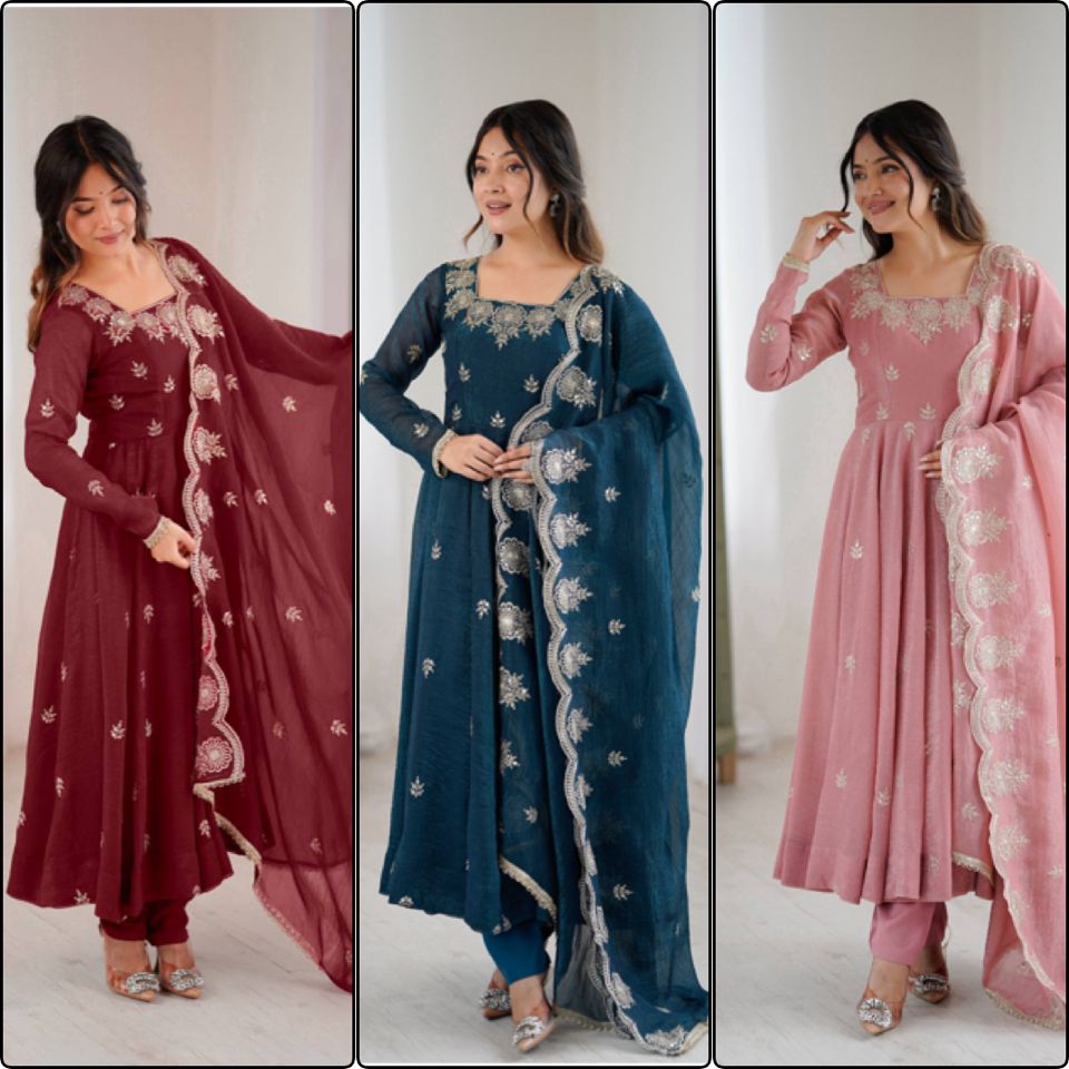 Elegant Embroidered Sequence Designer Anarkali 3Piece Set (KK-195)