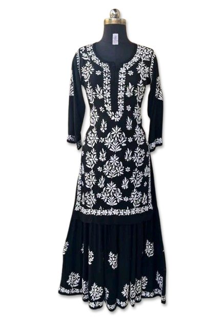 Designer Cotton Silk Kurti with Sharara Palazzo – Heavy Chikankari Style Festive Wear (MF 1104)