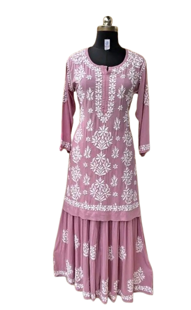Designer Cotton Silk Kurti with Sharara Palazzo – Heavy Chikankari Style Festive Wear (MF 1104)