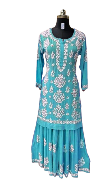 Designer Cotton Silk Kurti with Sharara Palazzo – Heavy Chikankari Style Festive Wear (MF 1104)