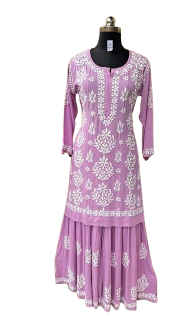 Designer Cotton Silk Kurti with Sharara Palazzo – Heavy Chikankari Style Festive Wear (MF 1104)