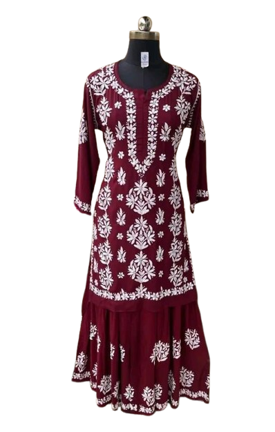 Designer Cotton Silk Kurti with Sharara Palazzo – Heavy Chikankari Style Festive Wear (MF 1104)