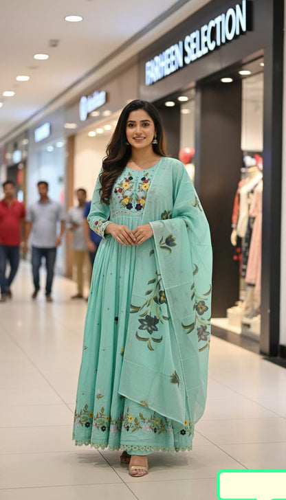 Heavy Cotton Kurti 3 pc Set | Comes with Embroidered Kurta Pant Dupatta