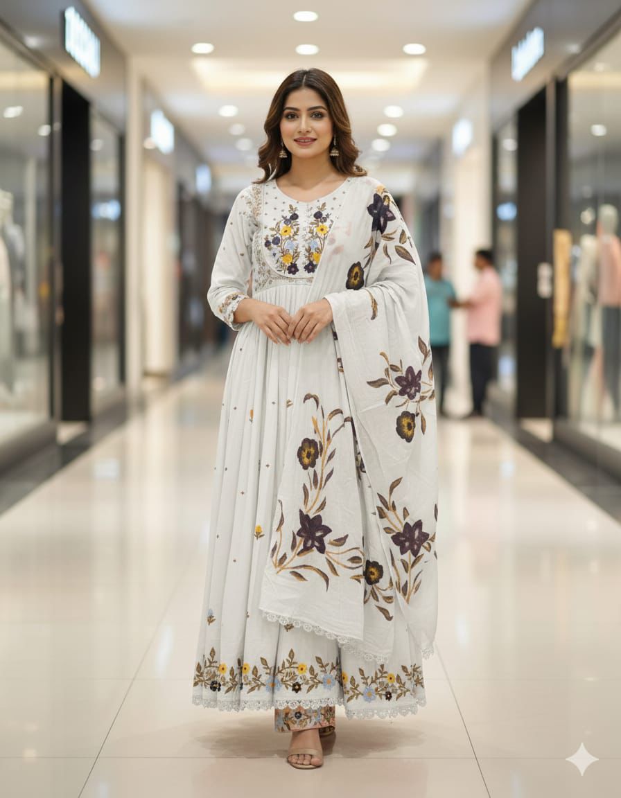 Heavy Cotton Kurti 3 pc Set | Comes with Embroidered Kurta Pant Dupatta