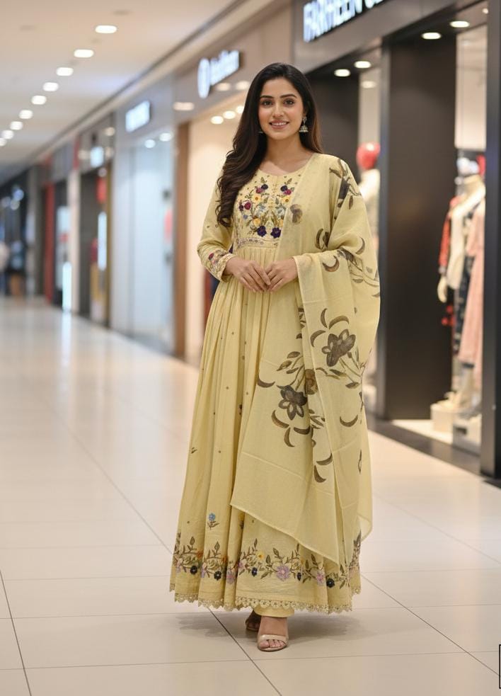 Heavy Cotton Kurti 3 pc Set | Comes with Embroidered Kurta Pant Dupatta