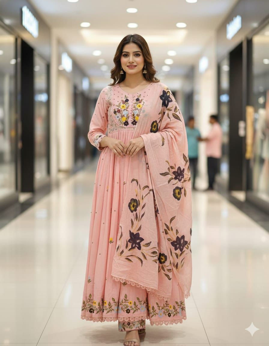 Heavy Cotton Kurti 3 pc Set | Comes with Embroidered Kurta Pant Dupatta