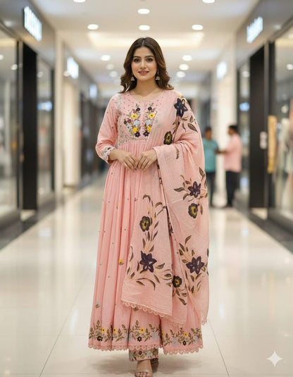 Heavy Cotton Kurti 3 pc Set | Comes with Embroidered Kurta Pant Dupatta