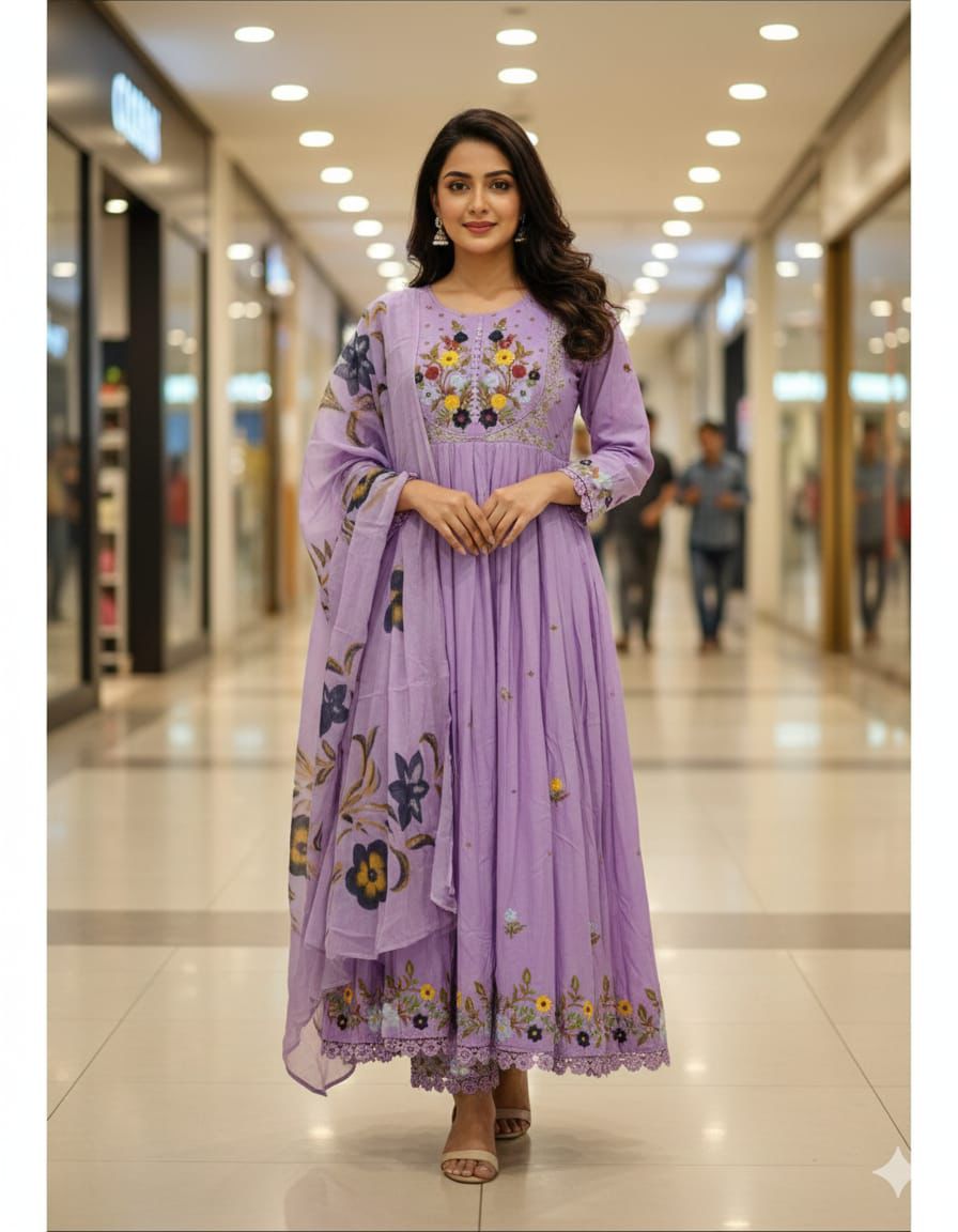 Heavy Cotton Kurti 3 pc Set | Comes with Embroidered Kurta Pant Dupatta